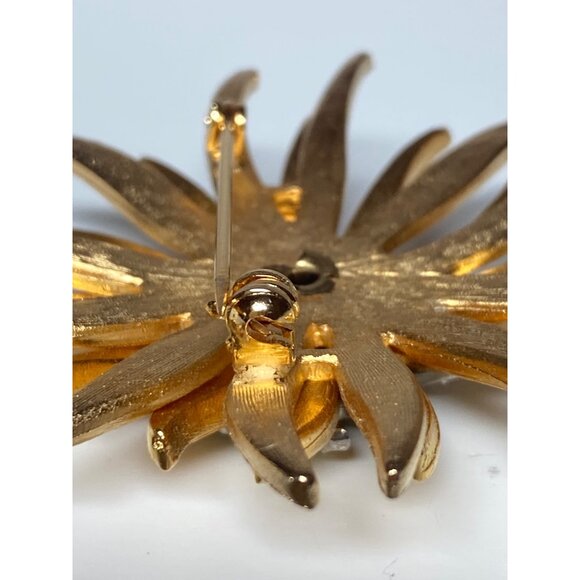 Atomic Sputnik Starburst Rhinestone Brooch Clip Earrings Set Two Tone Metal VTG - Picture 7 of 16